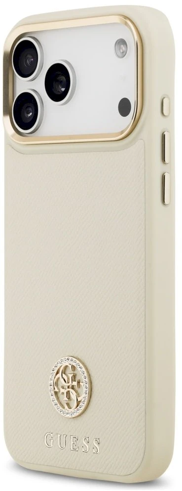 Dėklas Guess Grained Strass Logo MagSafe Apple iPhone 17 Pro Max smėlio spalvos