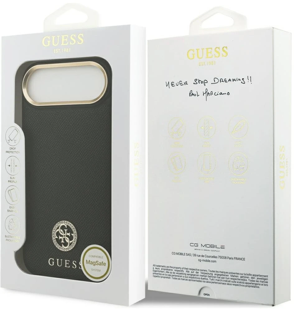 Guess Grained Strass Logo MagSafe - dėklas skirtas Apple iPhone Air juodas