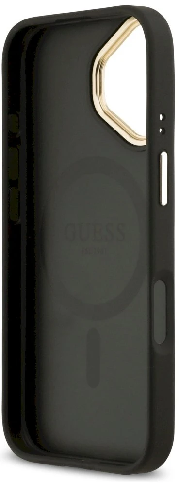 Dėklas Guess Grained Strass Logo MagSafe Apple iPhone 17 juodos spalvos