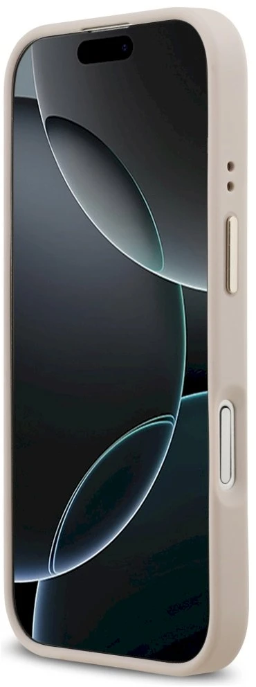 GUESS dėklas, skirtas IPHONE 17, suderinamas su „MagSafe“ GUHMP17SPGCRMDEP (PU su grūdėtu juodu logotipu), rožinis