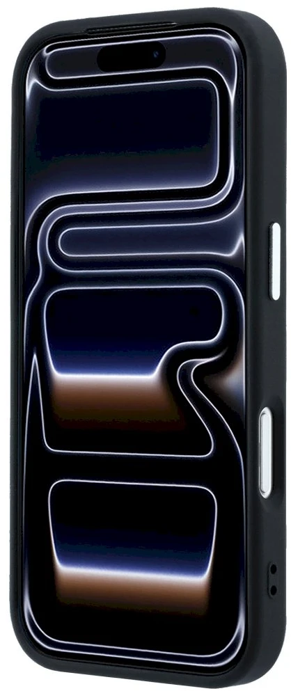 Guess Grained Triangle Logo MagSafe dėklas, skirtas iPhone 17 Pro Max / 18 Pro Max – Juoda