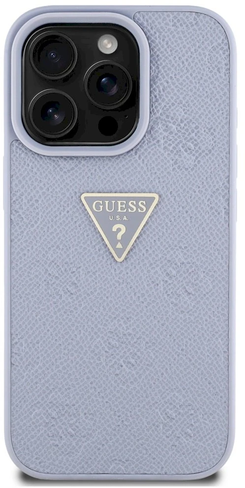 Dėklas Guess Hot Stamp 4G Pattern Triangle Metal Logo Apple iPhone 16 Pro Max violetinės spalvos