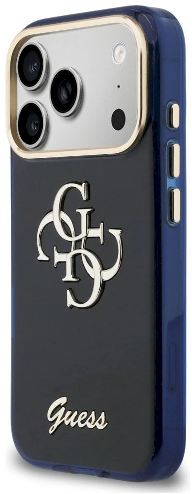 Guess IML 4G Script Metal Logo dėklas skirtas iPhone 17 Pro Mėlyna