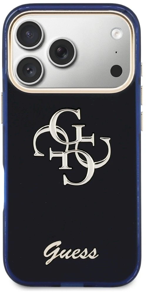 Guess IML 4G Script Metal Logo dėklas skirtas iPhone 17 Pro Mėlyna