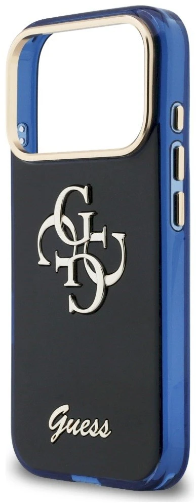 Guess IML 4G Script Metal Logo dėklas skirtas iPhone 17 Pro Mėlyna