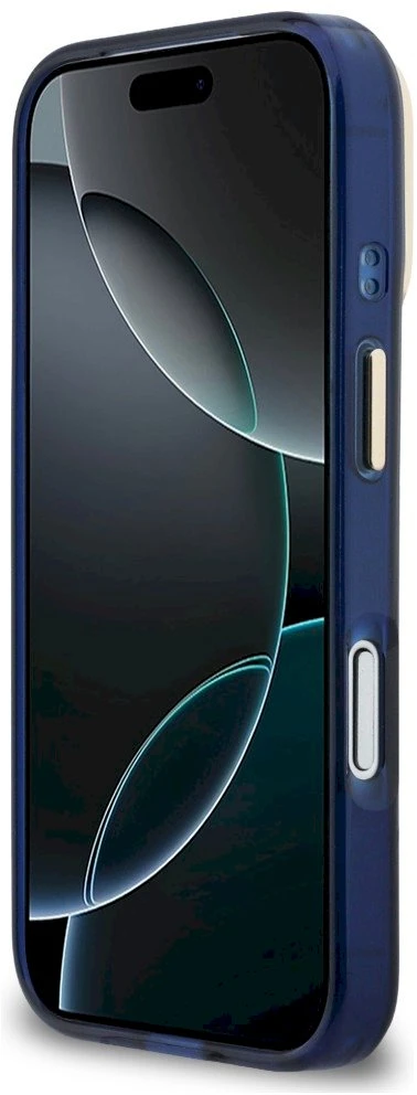 Guess IML 4G Script Metal Logo dėklas skirtas iPhone 17 Pro Max Mėlyna