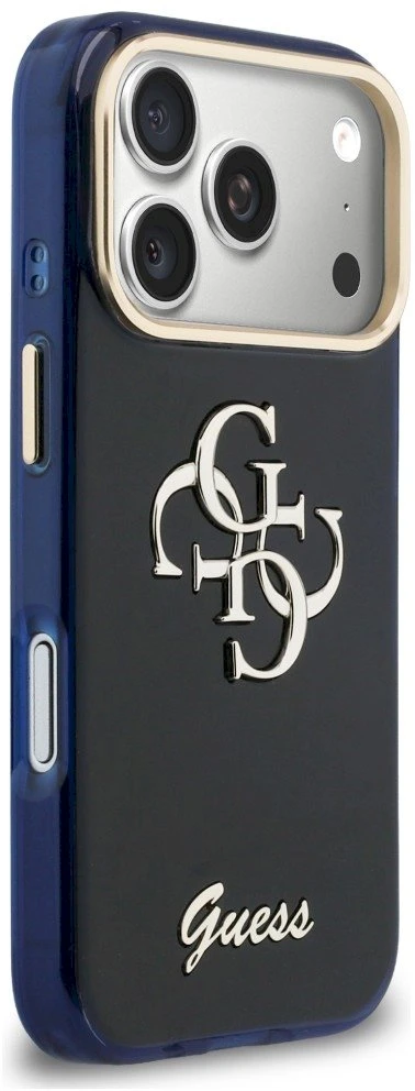Guess IML 4G Script Metal Logo dėklas skirtas iPhone 17 Pro Mėlyna