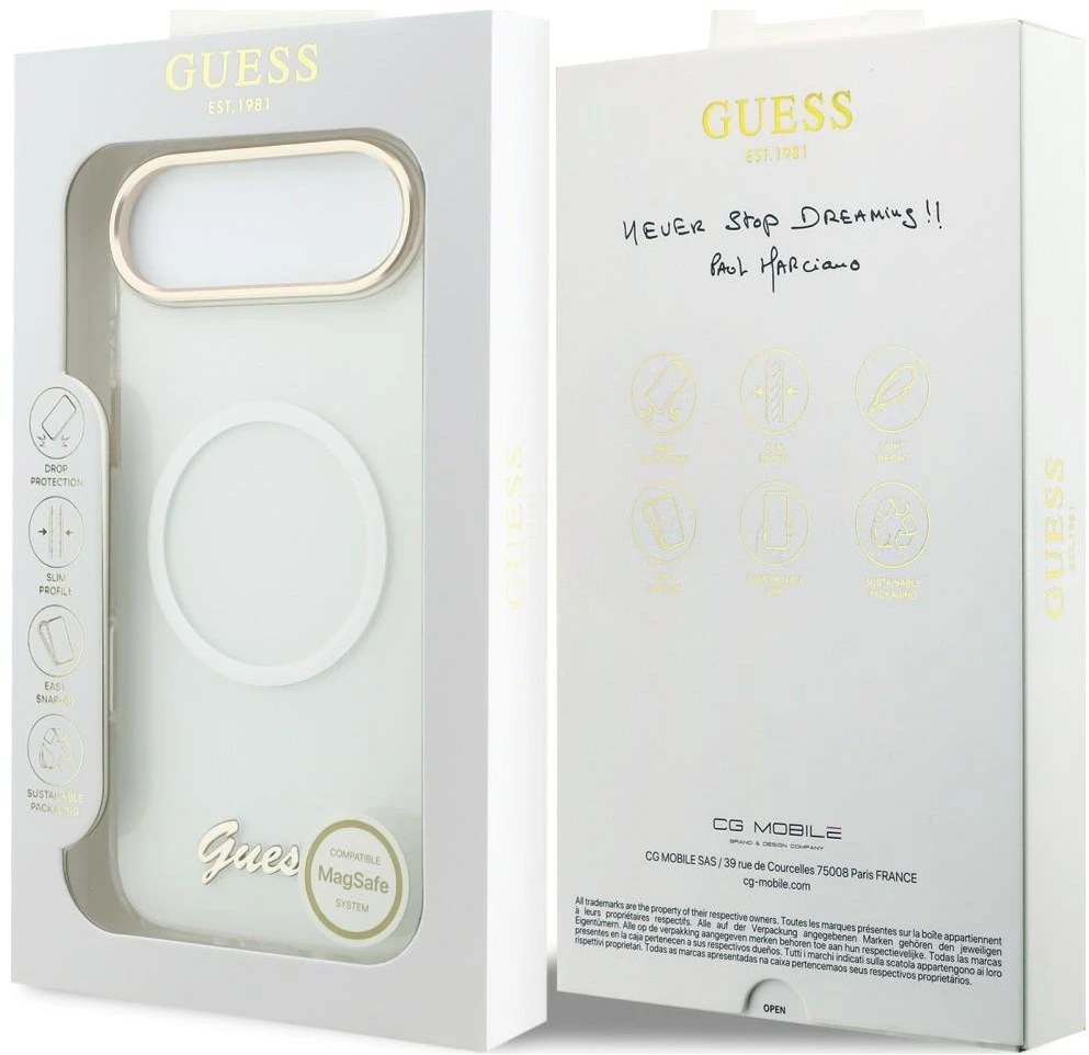 „Guess IML Gradient Script“ metalinis „MagSafe“ dėklas, skirtas „iPhone Air“ – Baltas