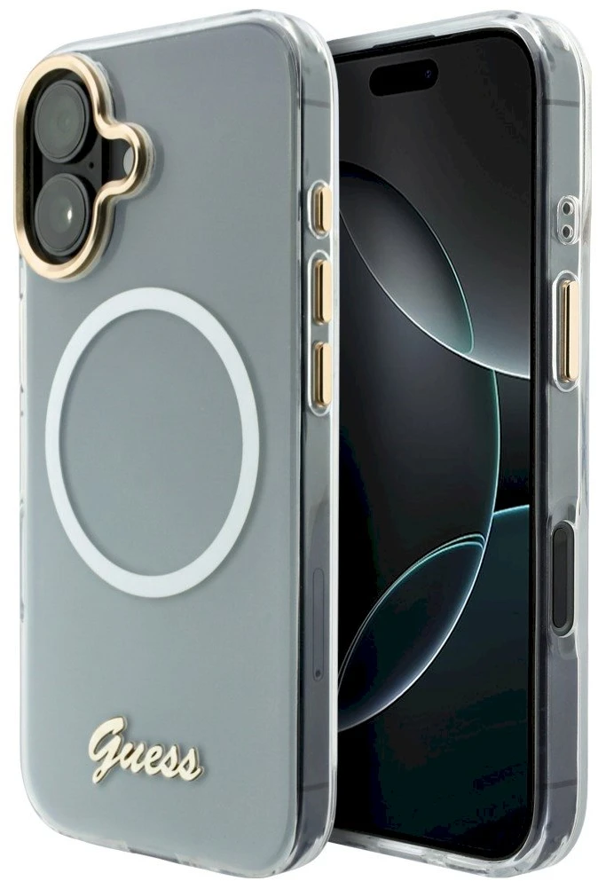 „Guess IML Gradient Script“ metalinis „MagSafe“ dėklas, skirtas „iPhone 17“ – Baltas
