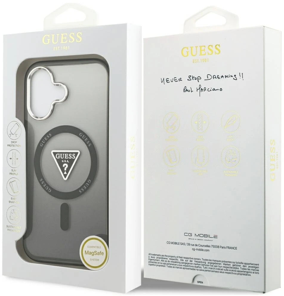 GUESS dėklas, skirtas IPHONE 17, suderinamas su MagSafe GUHMP17SHGTMLCGK (IML gradientas su trikampio logotipu), juodas