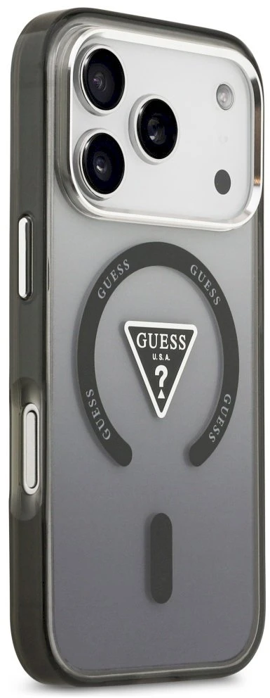 GUESS dėklas, skirtas IPHONE 17 Pro, suderinamas su MagSafe GUHMP17LHGTMLCGK (IML gradientas su trikampio logotipu), juodas