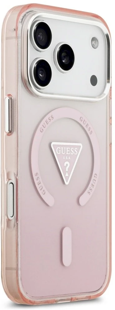 GUESS dėklas, skirtas IPHONE 17 Pro, suderinamas su MagSafe GUHMP17LHGTMLCGP (IML gradientas su trikampio logotipu), rožinis
