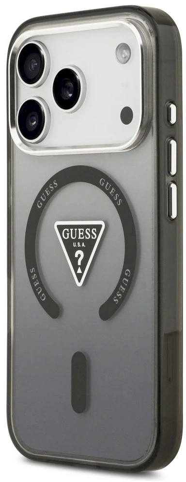 GUESS dėklas, skirtas IPHONE 17 Pro, suderinamas su MagSafe GUHMP17LHGTMLCGK (IML gradientas su trikampio logotipu), juodas