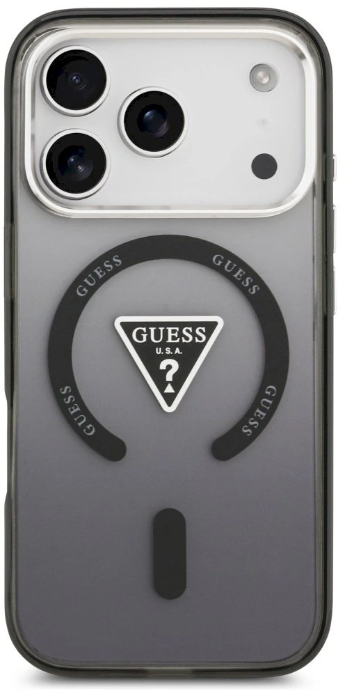 GUESS dėklas, skirtas IPHONE 17 Pro, suderinamas su MagSafe GUHMP17LHGTMLCGK (IML gradientas su trikampio logotipu), juodas