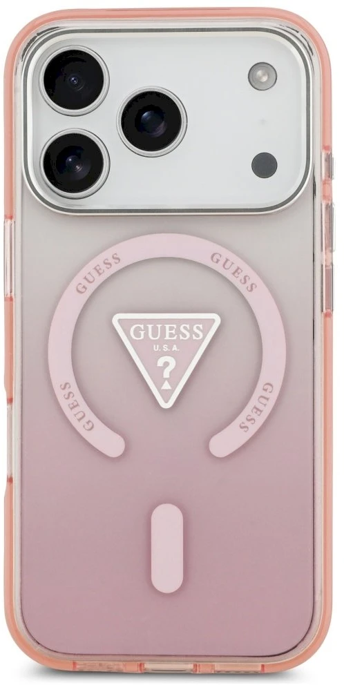 GUESS dėklas, skirtas IPHONE 17 Pro, suderinamas su MagSafe GUHMP17LHGTMLCGP (IML gradientas su trikampio logotipu), rožinis