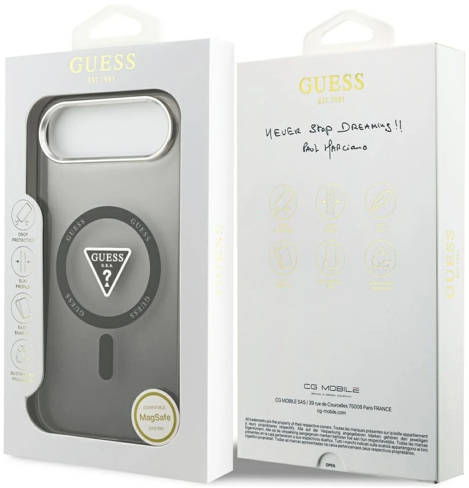 GUESS dėklas, skirtas IPHONE 17 Air, suderinamas su MagSafe GUHMP17MHGTMLCGK (IML gradientas su trikampio logotipu), juodas