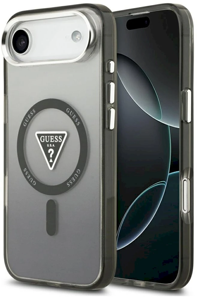 GUESS dėklas, skirtas IPHONE 17 Air, suderinamas su MagSafe GUHMP17MHGTMLCGK (IML gradientas su trikampio logotipu), juodas