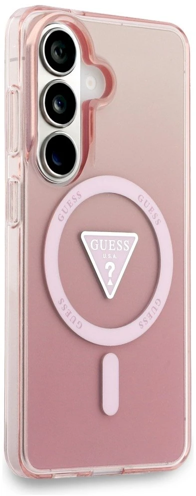 Dėklas Guess IML Gradient Triangle MagSafe Samsung Galaxy S26 rožinės spalvos