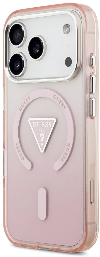 GUESS dėklas, skirtas IPHONE 17 Pro, suderinamas su MagSafe GUHMP17LHGTMLCGP (IML gradientas su trikampio logotipu), rožinis