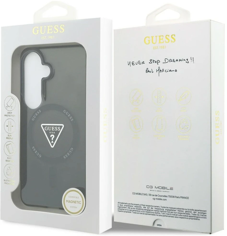Dėklas Guess IML Gradient Triangle MagSafe Samsung Galaxy S26 juodos spalvos