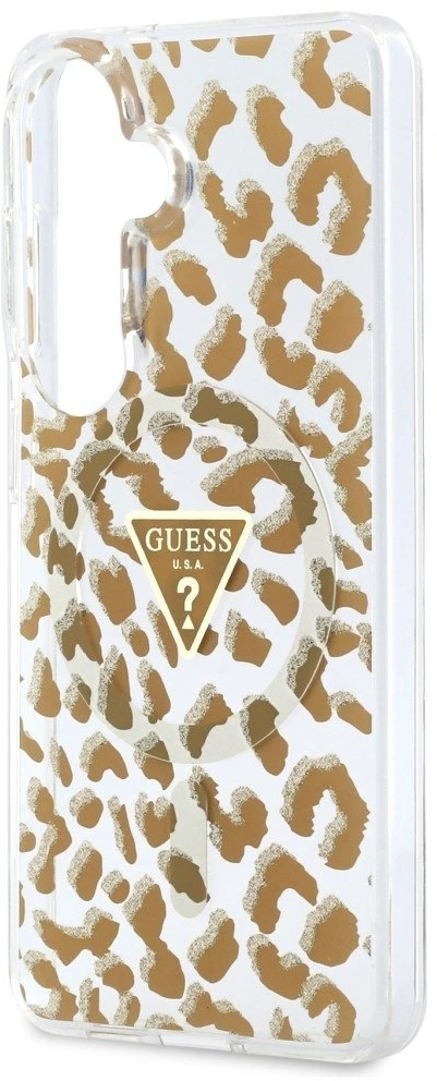 Dėklas Guess IML Leopard Print Triangle MagSafe Samsung Galaxy S26 rudos spalvos