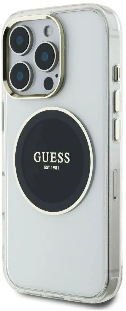 Dėklas Guess IML Metal Colored Circle Classic Logo MagSafe iPhone 16 Pro Max juodos spalvos