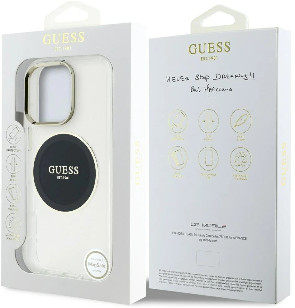 Dėklas Guess IML Metal Colored Circle Classic Logo MagSafe iPhone 16 Pro Max juodos spalvos