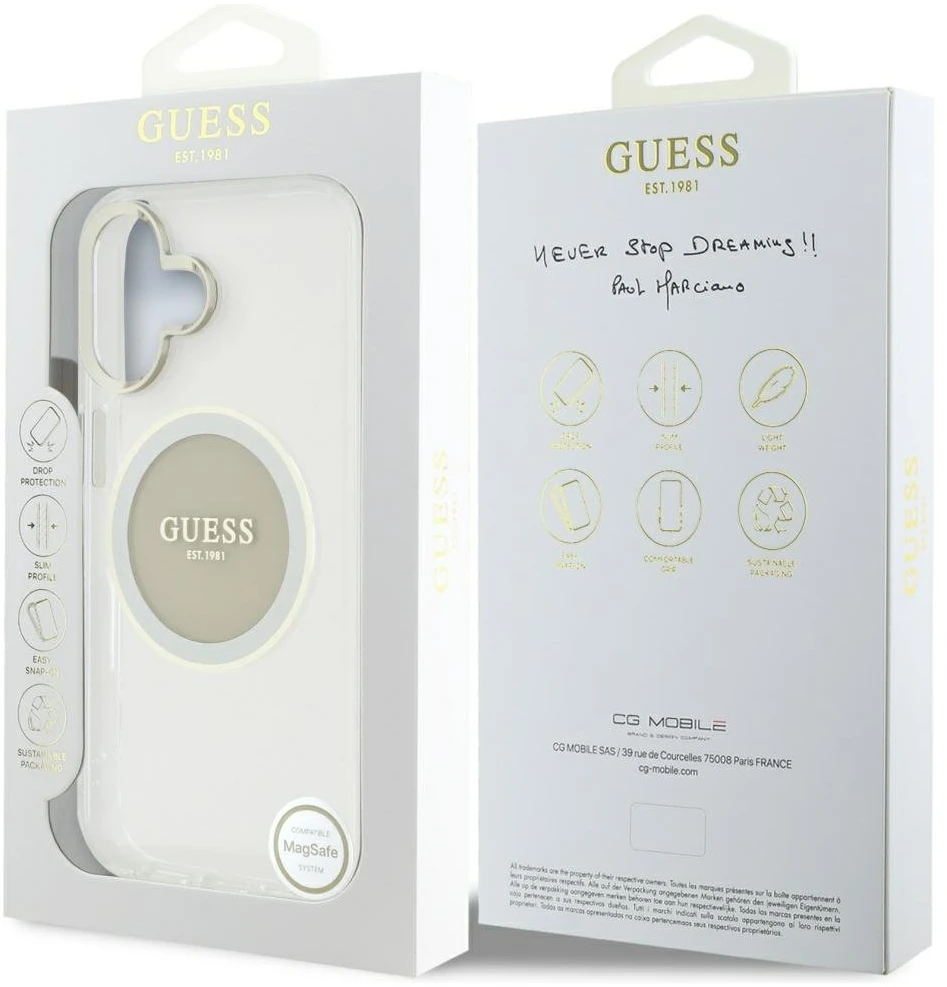 Dėklas Aprašymas „Guess IML Metal Colored Circle Classic Logo MagSafe Apple iPhone 16“ mobiliesiems telefonams