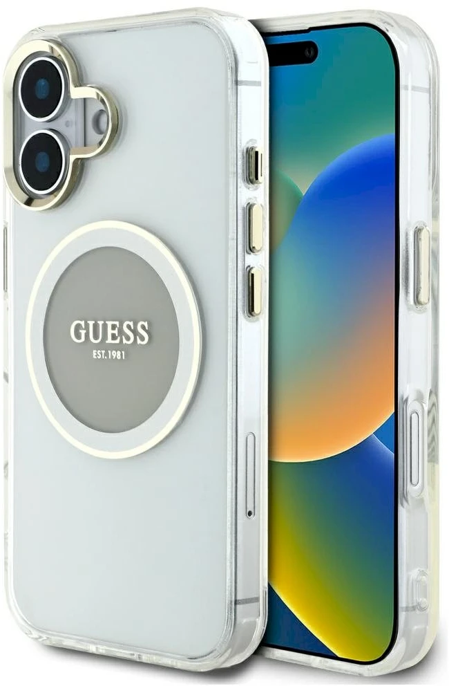 Dėklas Aprašymas „Guess IML Metal Colored Circle Classic Logo MagSafe Apple iPhone 16“ mobiliesiems telefonams