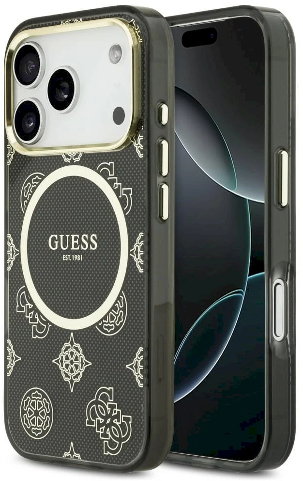 „Guess IML Peony Dot MagSafe“ dėklas, skirtas „iPhone 17 Pro“ – Juodas