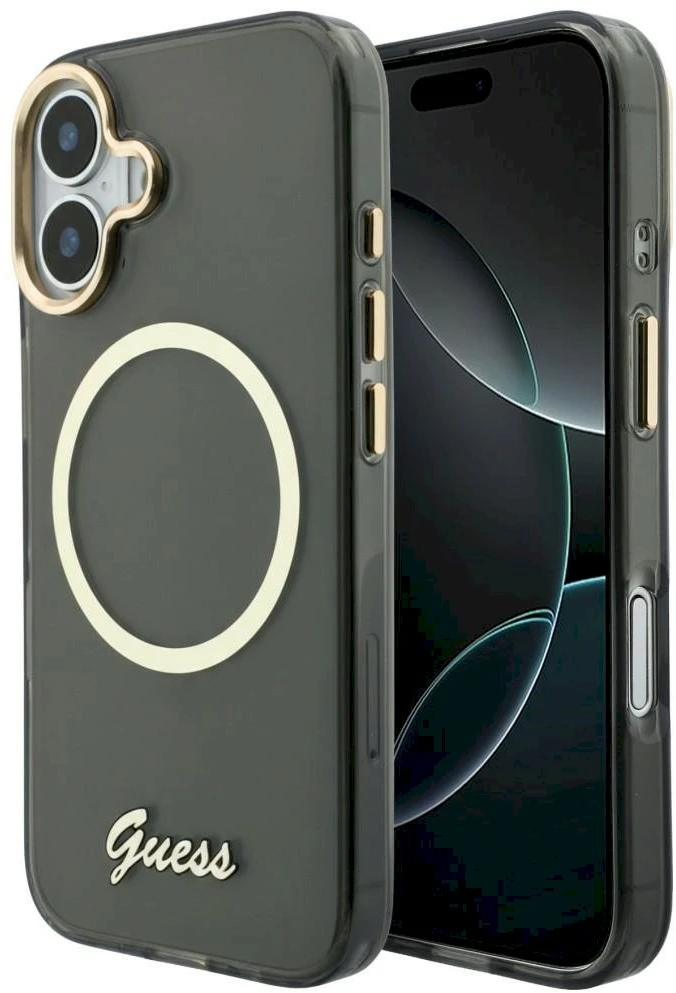 „Guess IML Script“ metalinis „MagSafe“ dėklas, skirtas „iPhone 17“ – Juodas