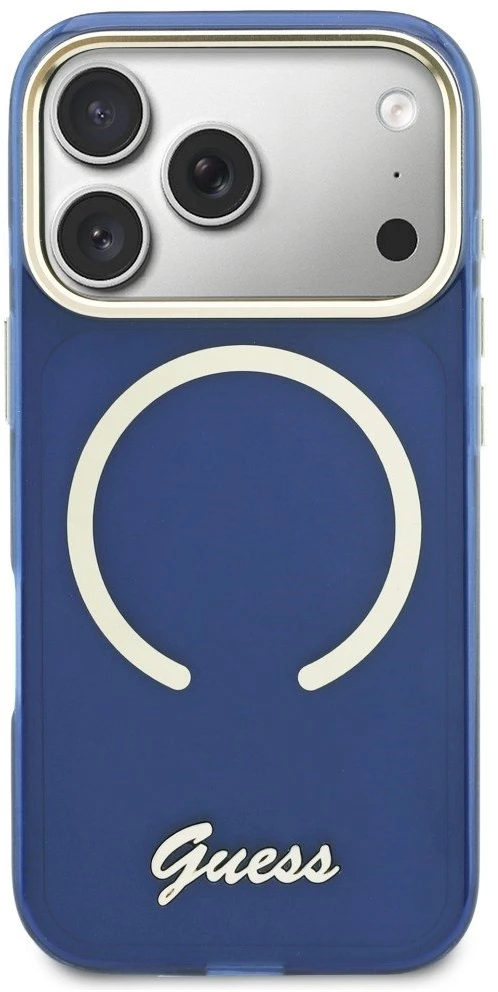 „Guess IML Script“ metalinis „MagSafe“ dėklas, skirtas „iPhone 17 Pro Max“ - Mėlyna