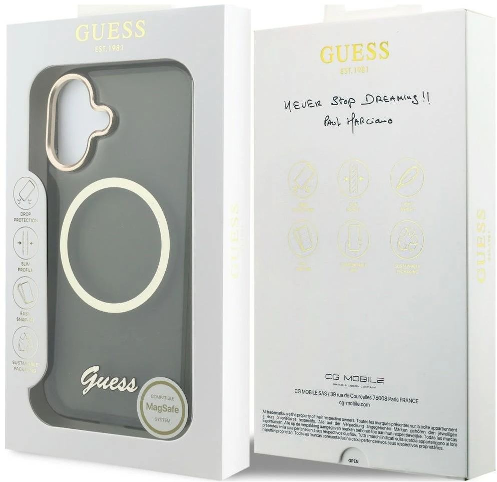 „Guess IML Script“ metalinis „MagSafe“ dėklas, skirtas „iPhone 17“ – Juodas