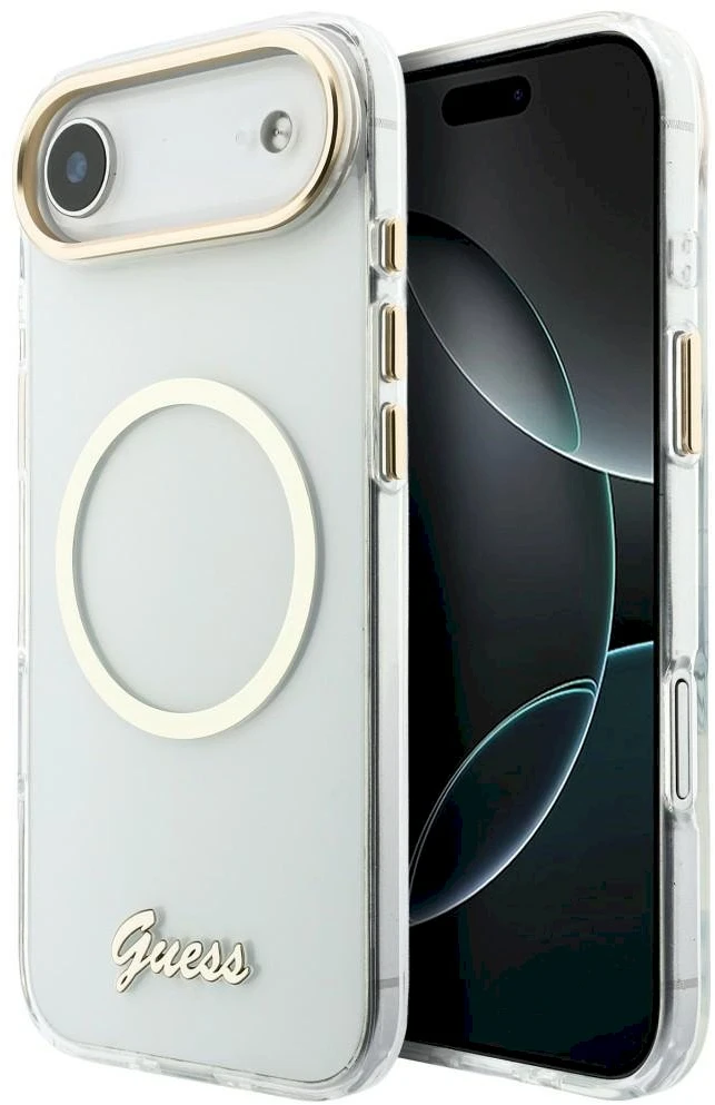 „Guess IML Script Metal MagSafe“ dėklas, skirtas „iPhone Air“ – skaidrus