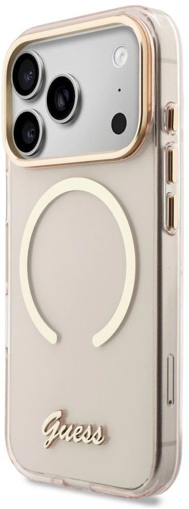 Dėklas Guess IML Script Metal MagSafe Case for iPhone 17 Pro - Rožinė