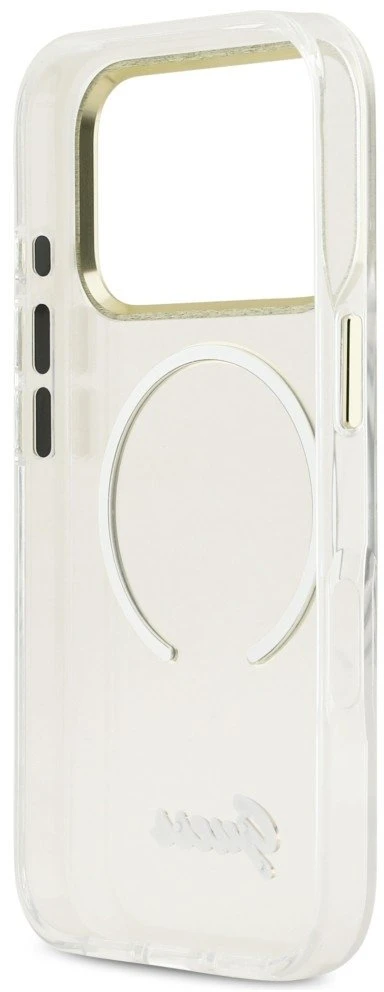 „Guess IML Script Metal MagSafe“ dėklas, skirtas „iPhone 17 Pro“ – skaidrus