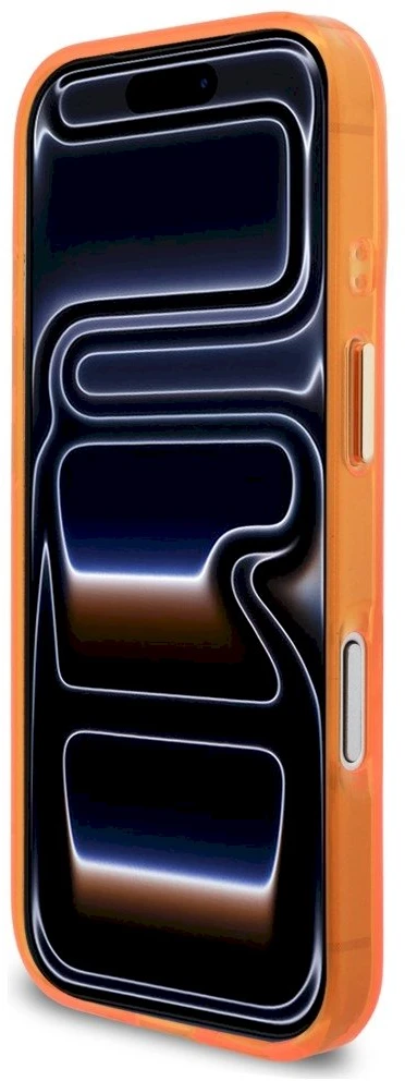 „Guess IML Script Metal MagSafe“ dėklas, skirtas „iPhone 17 Pro“ – oranžinis