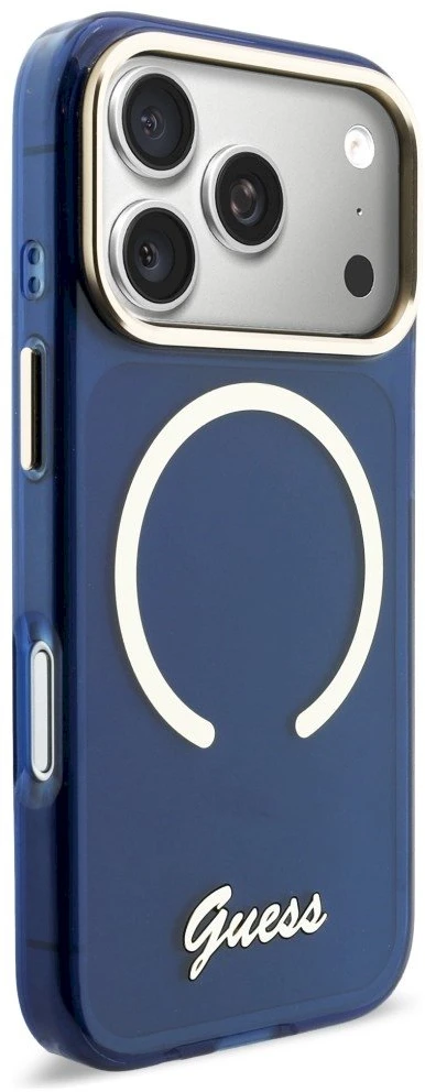 „Guess IML Script“ metalinis „MagSafe“ dėklas, skirtas „iPhone 17 Pro Max“ - Mėlyna