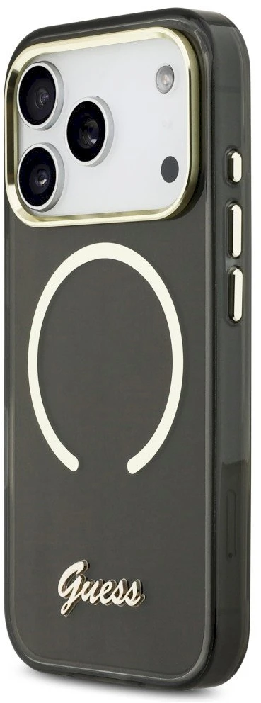 „Guess IML Script“ metalinis „MagSafe“ dėklas, skirtas „iPhone 17 Pro“ – Juodas