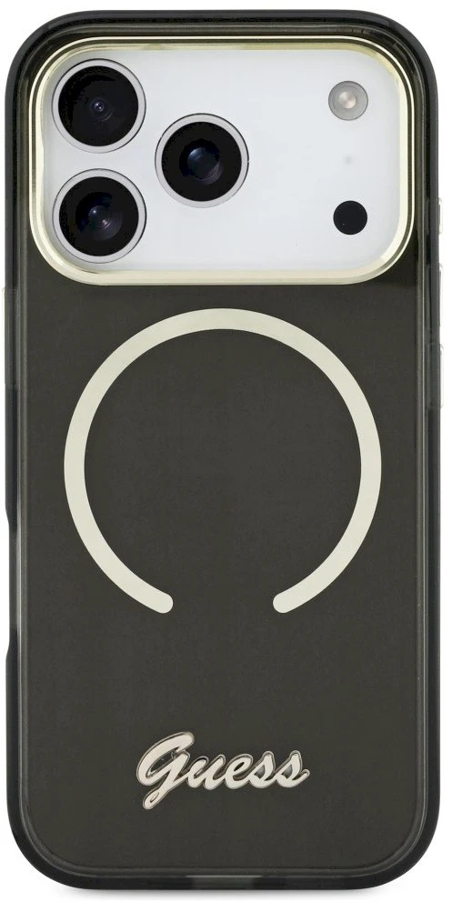 „Guess IML Script“ metalinis „MagSafe“ dėklas, skirtas „iPhone 17 Pro“ – Juodas