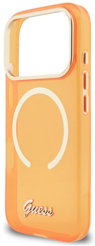 „Guess IML Script Metal MagSafe“ dėklas, skirtas „iPhone 17 Pro“ – oranžinis