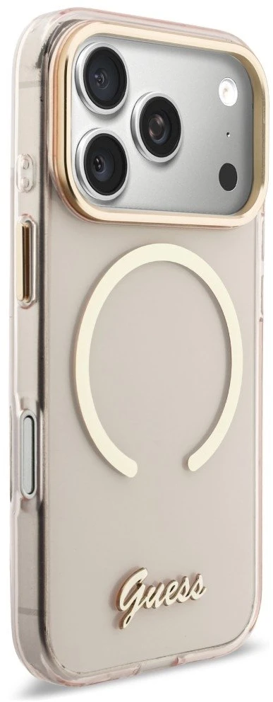 Dėklas Guess IML Script Metal MagSafe Case for iPhone 17 Pro - Rožinė