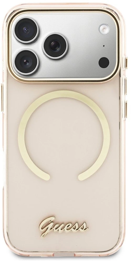Dėklas Guess IML Script Metal MagSafe Case for iPhone 17 Pro - Rožinė