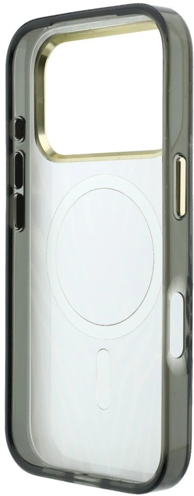 Guess IML Zebra Glitter Triangle Logo dėklas, skirtas „MagSafe“ iPhone 18 Pro / 17 Pro – sidabrinis