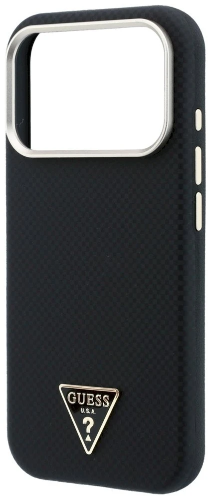 Dėklas Guess Kevlar Triangle Logo MagSafe Case, skirtas iPhone 17 Pro / 18 Pro - Juodas