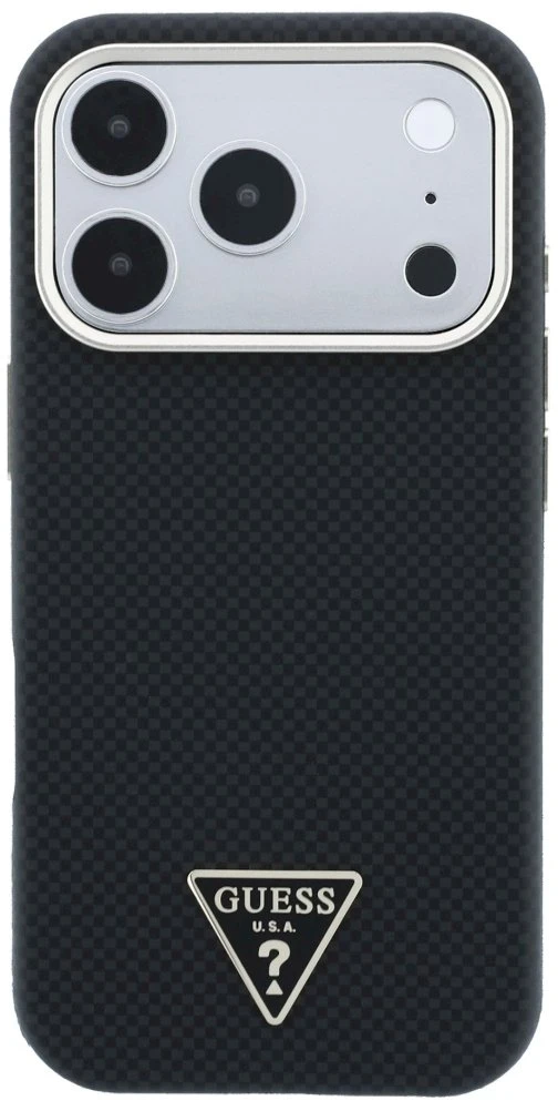 Dėklas Guess Kevlar Triangle Logo MagSafe Case, skirtas iPhone 17 Pro / 18 Pro - Juodas