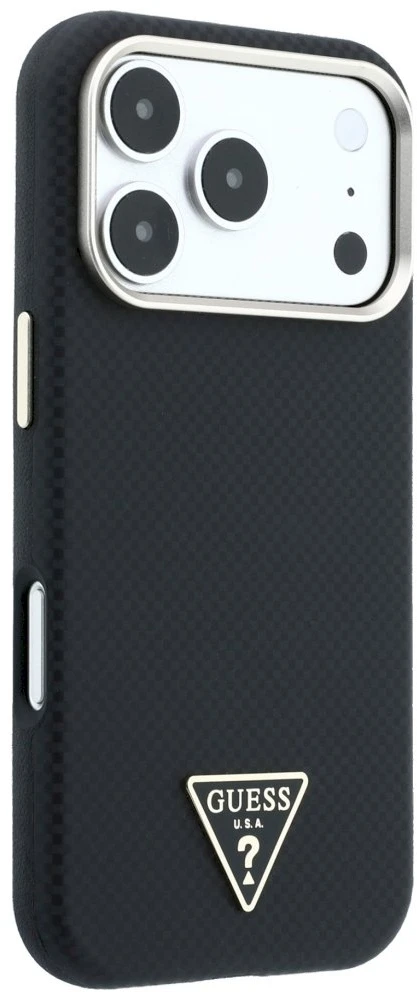 Dėklas Guess Kevlar Triangle Logo MagSafe Case, skirtas iPhone 17 Pro / 18 Pro - Juodas