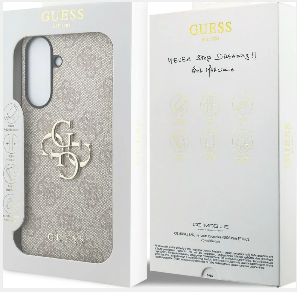 Guess PU 4G Metal Logo dėklas skirtas Samsung Galaxy A37 rožinės spalvos