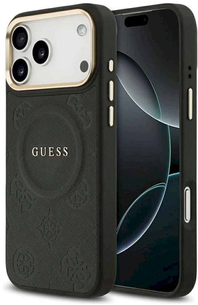 GUESS dėklas, skirtas IPHONE 17 Pro Max, suderinamas su MagSafe GUHMP17XPSAMSECK (PU W/ Peony Hot Stamp) juodas