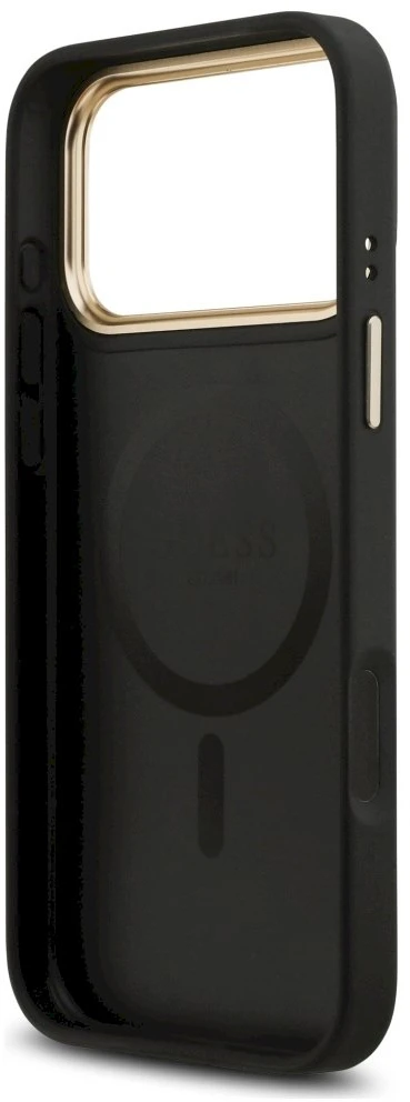 GUESS dėklas, skirtas IPHONE 17 Pro Max, suderinamas su MagSafe GUHMP17XPSAMSECK (PU W/ Peony Hot Stamp) juodas